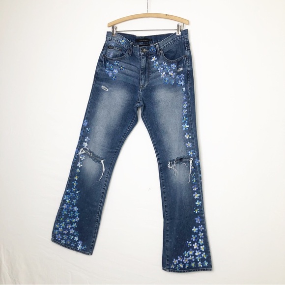 Calvin Klein distressed boot, cut hand painted jeans - Picture 9 of 10
